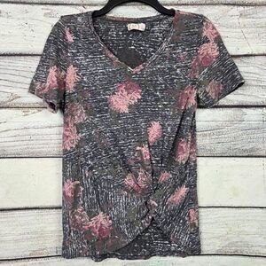 Maurices Floral Twist Front Top Womens XS Gray